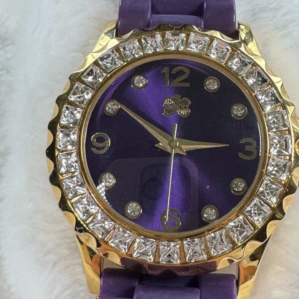 Curations Purple Glam Y2K Fashion Watch Gold Tone Rhinestone Bezel